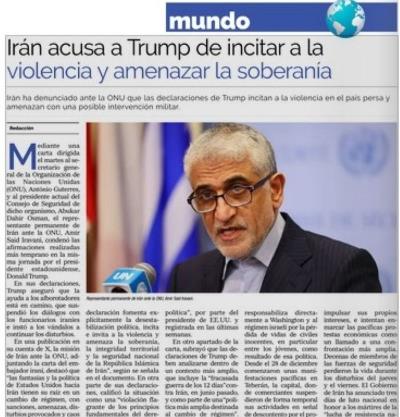 Irán acusa a Trump de incitar a la violencia y amenazar la soberanía