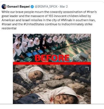 Niños iraníes inocentes —pequeños ángeles— fueron masacrados en un ataque